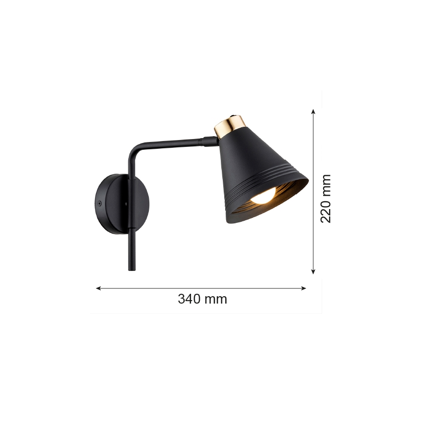 Argon 8008 - Wandlampe AVALONE 1xE27/15W/230V 34 cm schwarz/gold
