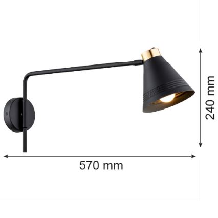 Argon 8009 - Wandlampe AVALONE 1xE27/15W/230V 57 cm schwarz/gold