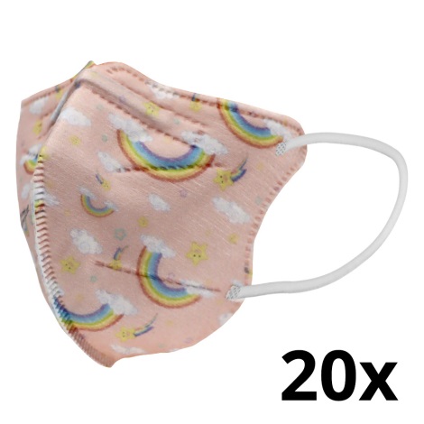 Atemschutzmaske Kindergröße FFP2 Kids NR CE 0370 Regenbogen rosa 20Stk