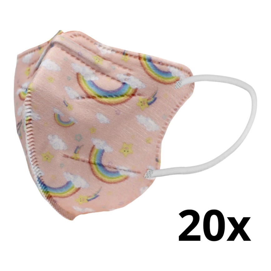 Atemschutzmaske Kindergröße FFP2 Kids NR CE 0370 Regenbogen rosa 20Stk