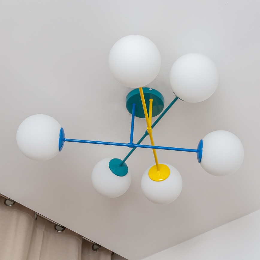 Aufbau-Deckenleuchte MOON 6xE27/15W/230V türkis/gelb/blau