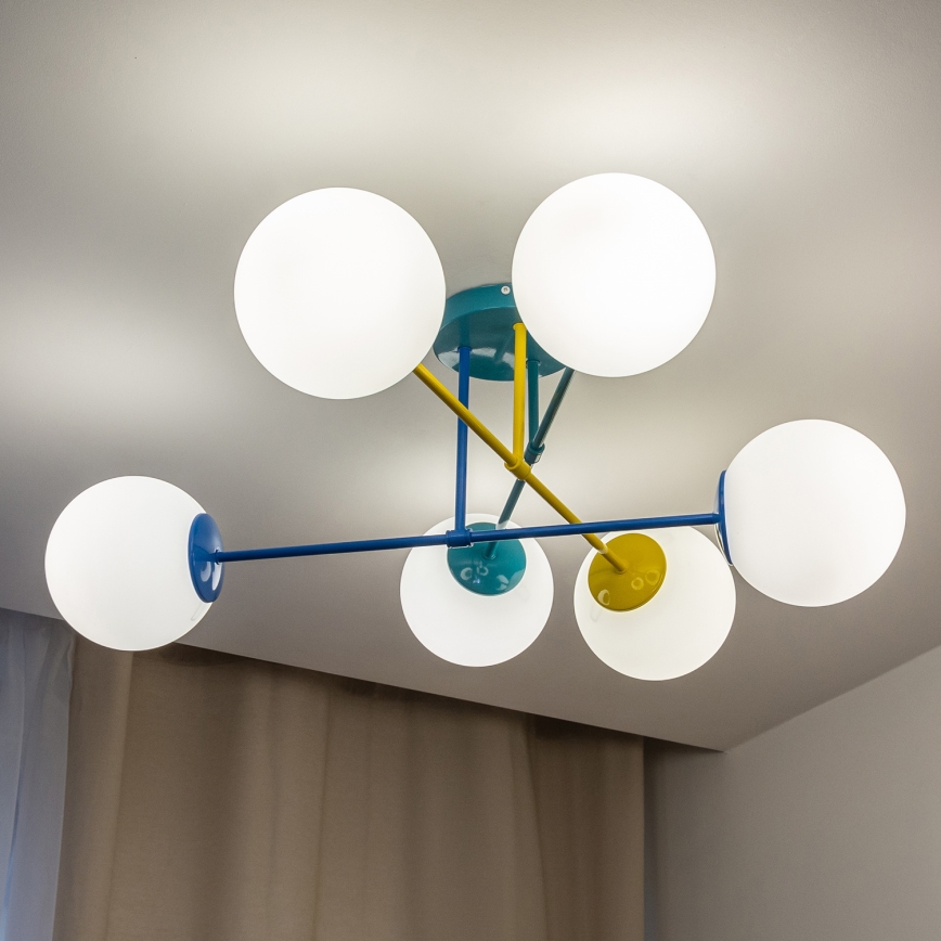 Aufbau-Deckenleuchte MOON 6xE27/15W/230V türkis/gelb/blau