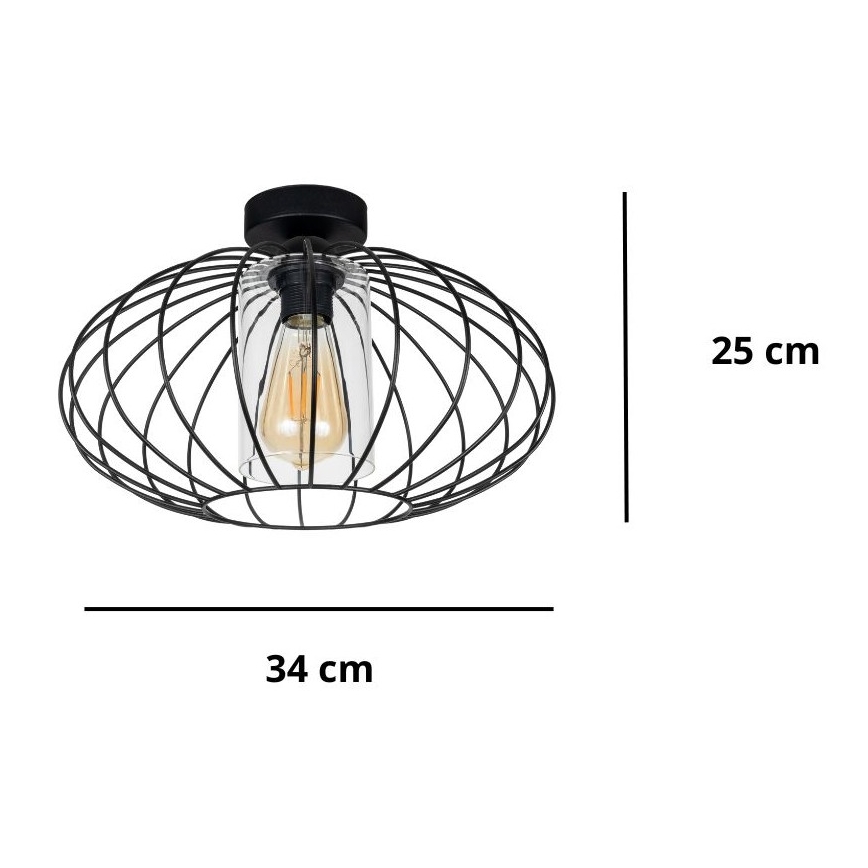 Aufbauleuchte CORRINI 1xE27/60W/230V d 34 cm schwarz/klar
