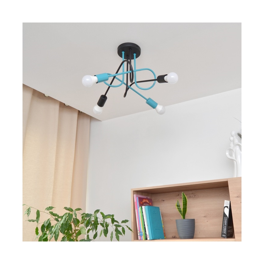 Aufbauleuchte OXFORD 4xE27/15W/230V schwarz/türkisfarben