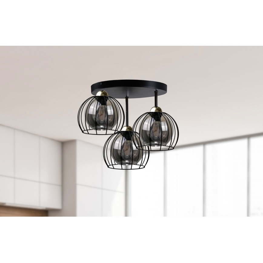 Aufbauleuchte SOLO BLACK 3xE27/60W/230V d 30 cm schwarz/golden
