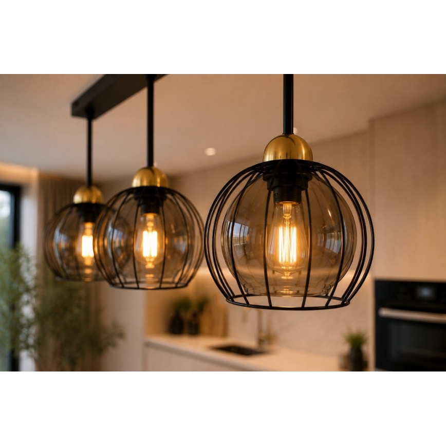 Aufbauleuchte SOLO BLACK 3xE27/60W/230V schwarz/golden