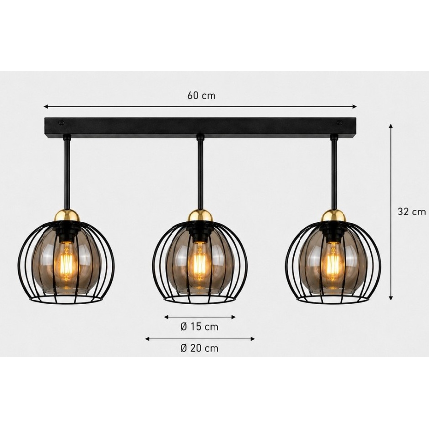 Aufbauleuchte SOLO BLACK 3xE27/60W/230V schwarz/golden