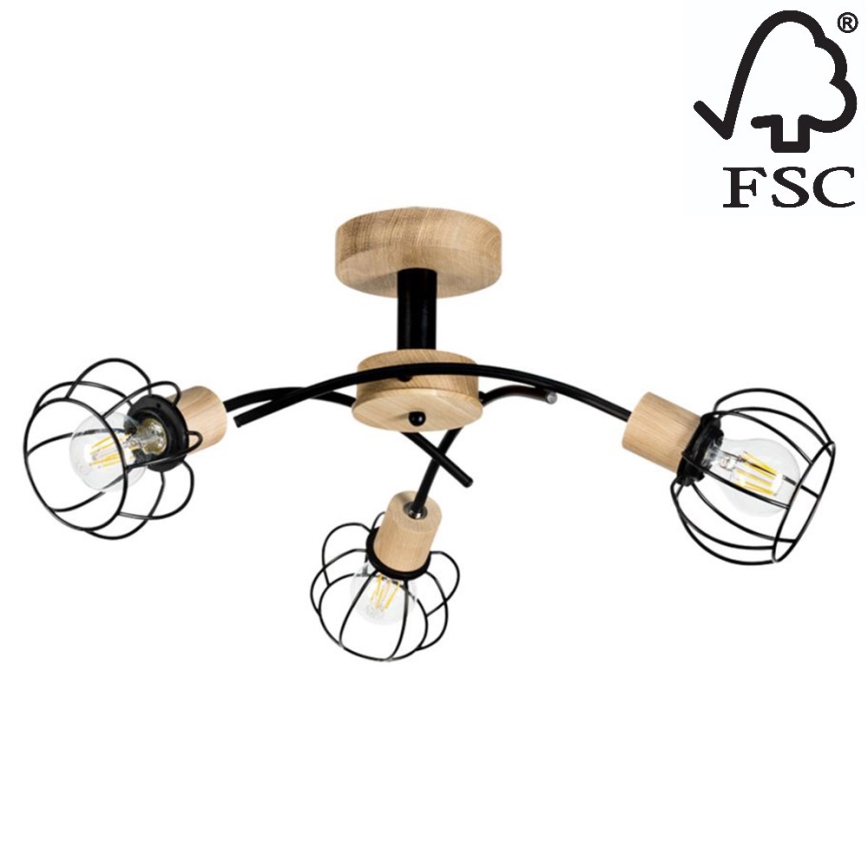 Aufbauleuchte VIVIANE 3xE27/60W/230V Eiche – FSC-zertifiziert