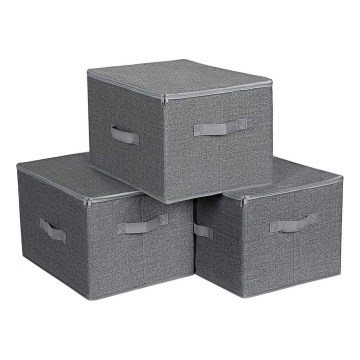Aufbewahrungsboxen mit Reißverschluss, 3er-Set CURAN, grau