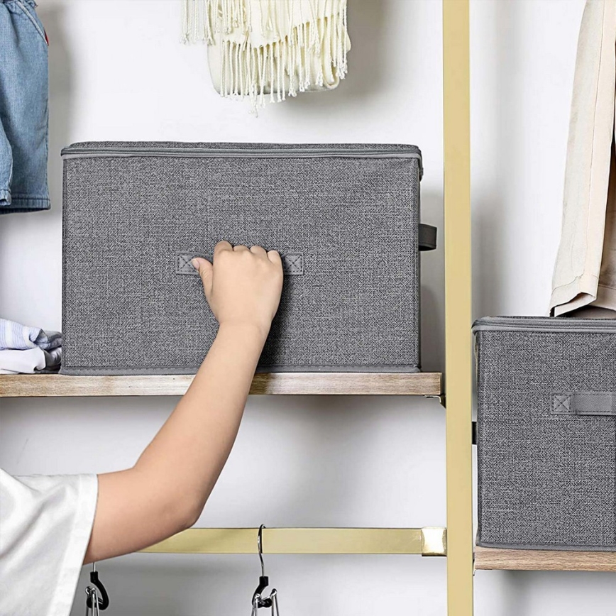 Aufbewahrungsboxen mit Reißverschluss, 3er-Set CURAN, grau