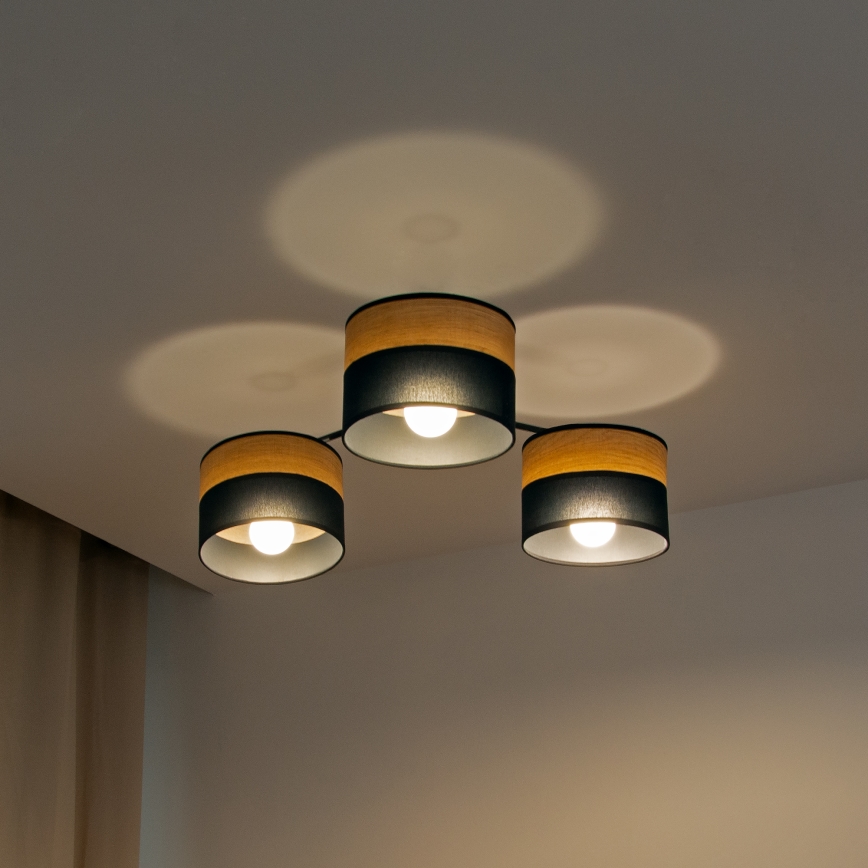 Aufgesetzte Deckenleuchte ALBA, 3x E27, 15 W, 230 V, Ø 66 cm, schwarz/braun