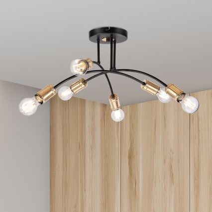 Aufgesetzte Deckenleuchte ANYA 6xE27/15W/230V schwarz/gold