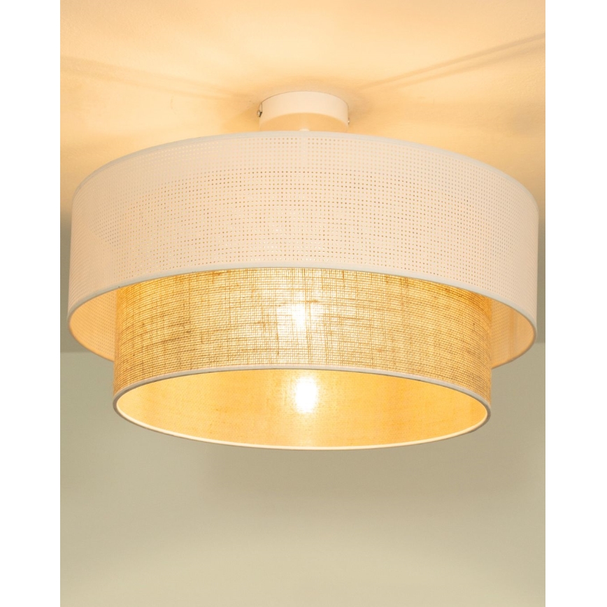 Aufgesetzte Deckenleuchte BORHO 1xE27/60W/230V Ø 40 cm weiß/Jute