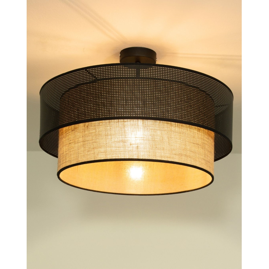 Aufgesetzte Deckenleuchte BORHO 1×E27/60W/230V, Ø 40 cm, schwarz/jute