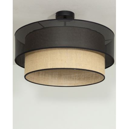 Aufgesetzte Deckenleuchte BORHO 1×E27/60W/230V, Ø 40 cm, schwarz/jute