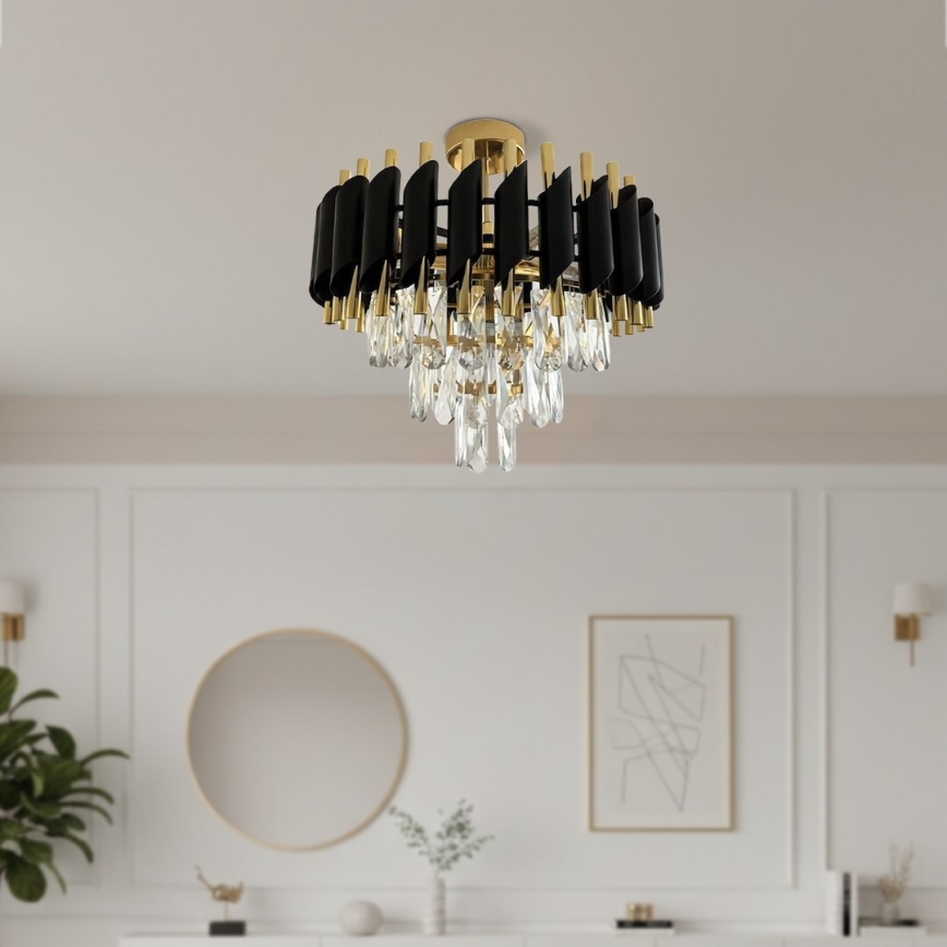 Aufgesetzte Deckenleuchte CRISTAL 5xE14/10W/230V schwarz/gold