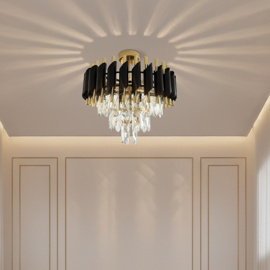 Aufgesetzte Deckenleuchte CRISTAL 5xE14/10W/230V Ø 38 cm schwarz/gold
