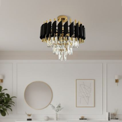 Aufgesetzte Deckenleuchte CRISTAL 5xE14/10W/230V Ø 38 cm schwarz/gold