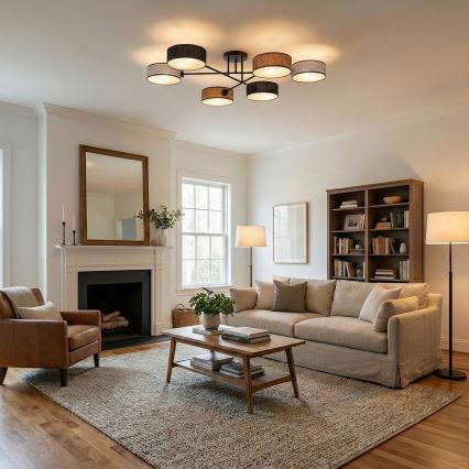 Aufgesetzte Deckenleuchte MAGA 6xE14/10W/230V schwarz/braun/grau