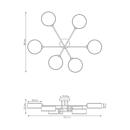 Aufgesetzte Deckenleuchte MAGA 6xE14/10W/230V schwarz/braun/grau