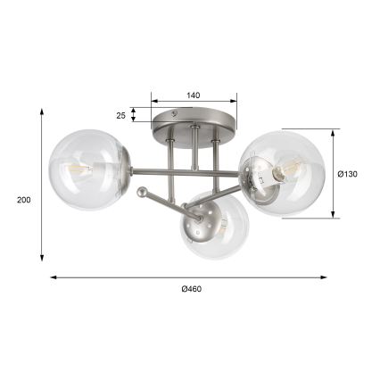 Aufgesetzte Deckenleuchte MALENA 3xE14/5W/230V mattchrom/klar