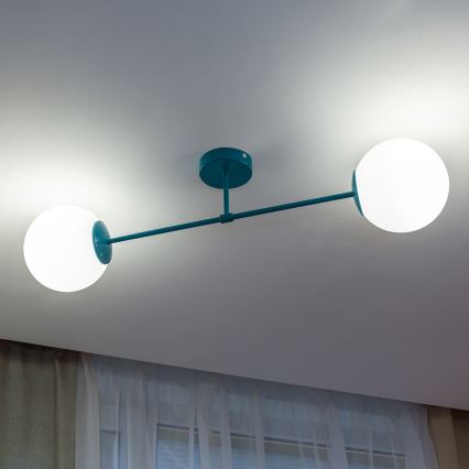 Aufgesetzte Deckenleuchte MOON 2xE27/15W/230V türkis