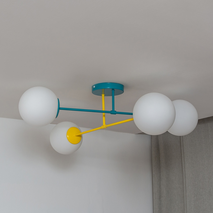 Aufgesetzte Deckenleuchte MOON 4xE27/15W/230V türkis/gelb