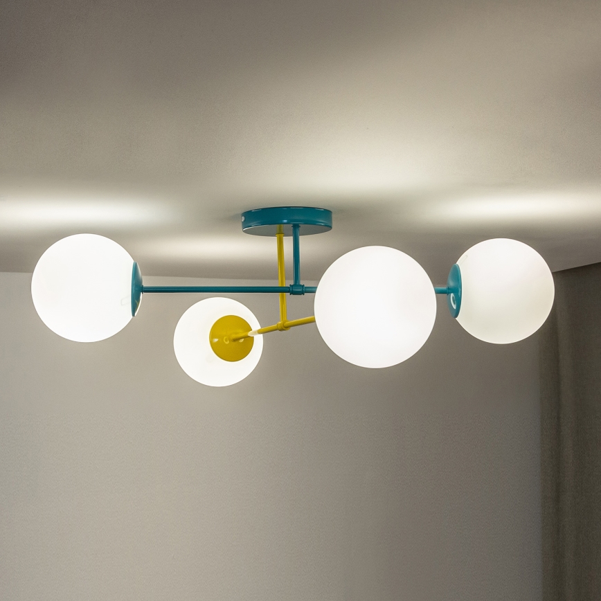 Aufgesetzte Deckenleuchte MOON 4xE27/15W/230V türkis/gelb