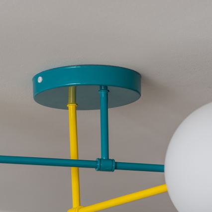 Aufgesetzte Deckenleuchte MOON 4xE27/15W/230V türkis/gelb