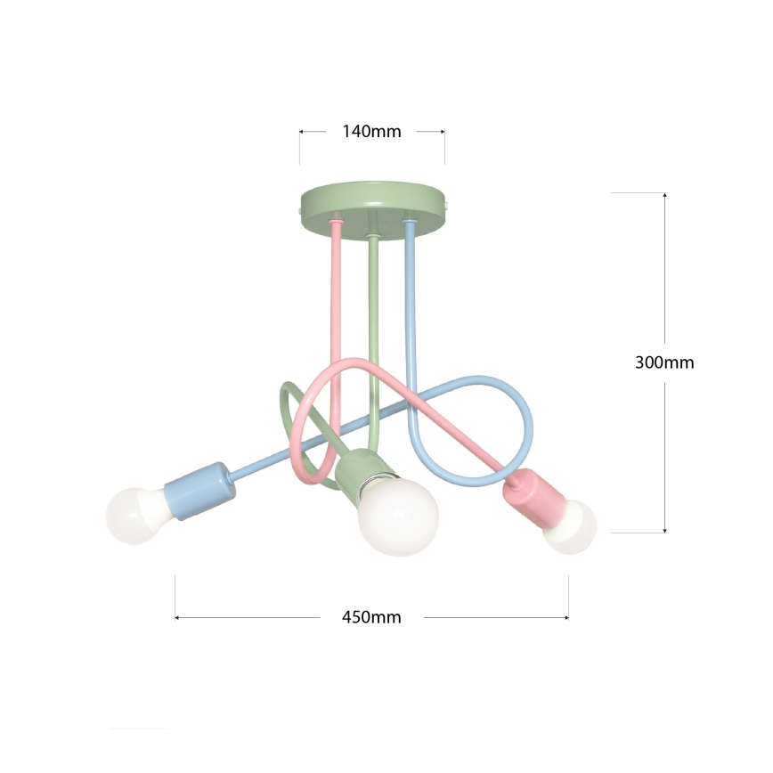 Aufgesetzte Deckenleuchte OXFORD 3xE27/15W/230V grün/rosa/blau