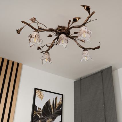 Aufgesetzte Deckenleuchte ROZETA 5xE14/40W/230V bronzefarben