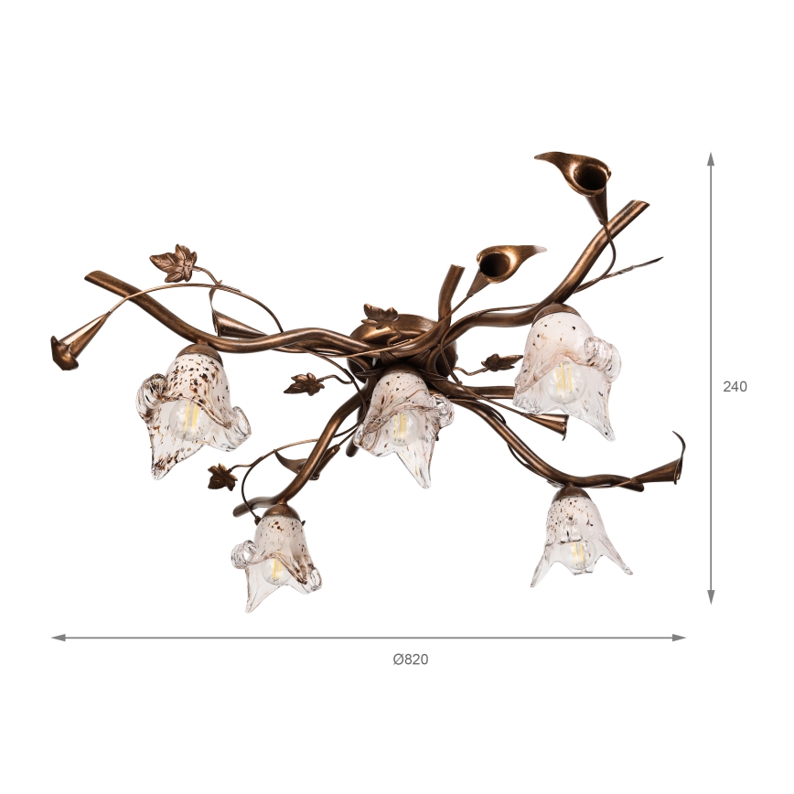 Aufgesetzte Deckenleuchte ROZETA 5xE14/40W/230V bronzefarben