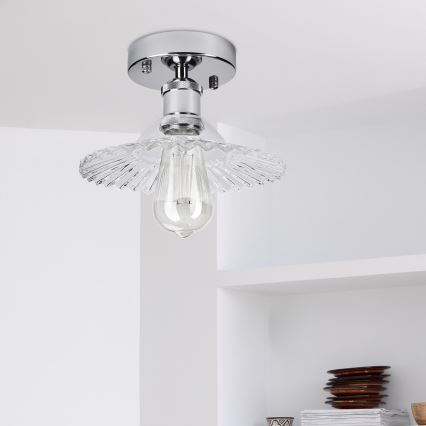 Aufgesetzte Deckenleuchte TRISH 1xE27/15W/230V glänzender Chrom/klares Glas