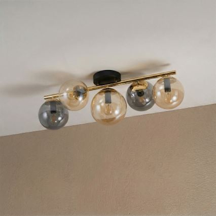 Aufgesetzter Kronleuchter AURIS 5xE14/15W/230V gold/rauchschwarz/beige