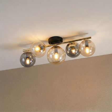 Aufgesetzter Kronleuchter AURIS 5xE14/15W/230V gold/rauchschwarz/beige