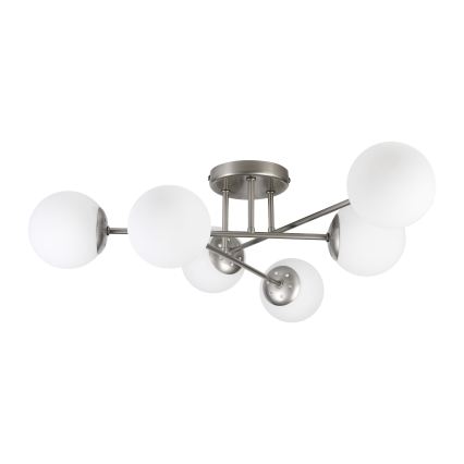 Aufgesetzter Kronleuchter MALENA 6xE14/5W/230V mattchrom/weiß