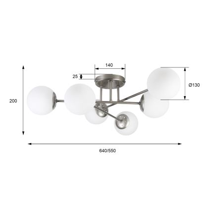 Aufgesetzter Kronleuchter MALENA 6xE14/5W/230V mattchrom/weiß