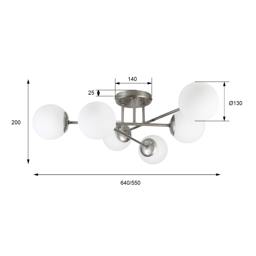 Aufgesetzter Kronleuchter MALENA 6xE14/5W/230V mattchrom/weiß