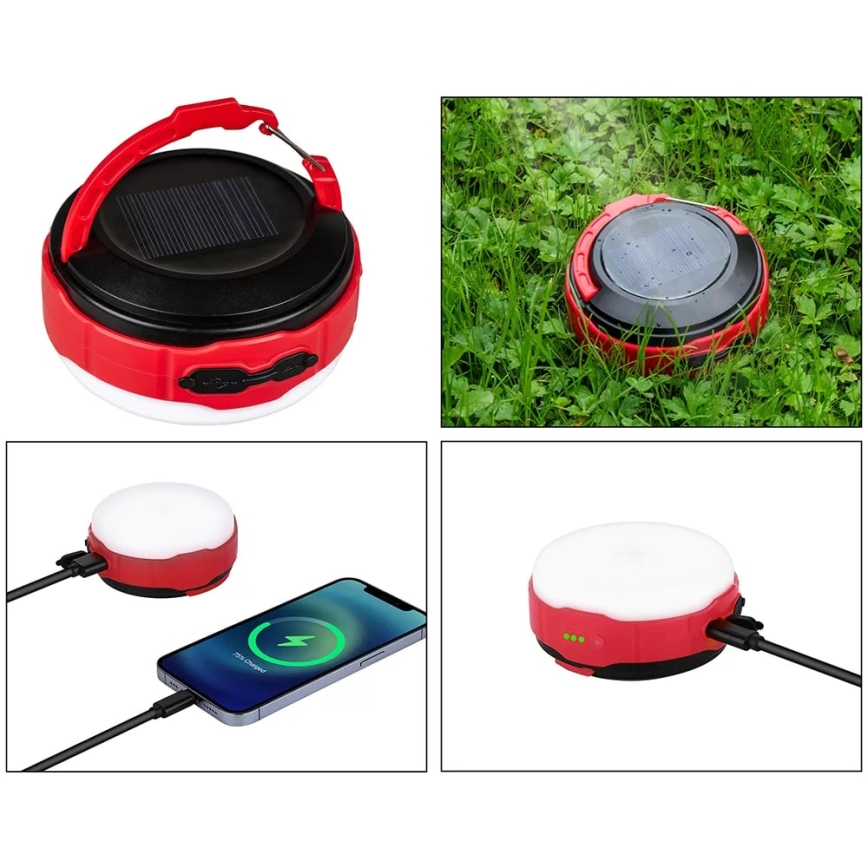 Dimmbare, aufladbare LED-Solar-Taschenlampe mit Powerbank-Funktion LED/3W/5V 3000/4000/6500K IPX6 500 glänzend 2000 mAh