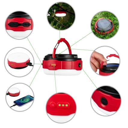 Dimmbare, aufladbare LED-Solar-Taschenlampe mit Powerbank-Funktion LED/3W/5V 3000/4000/6500K IPX6 500 glänzend 2000 mAh