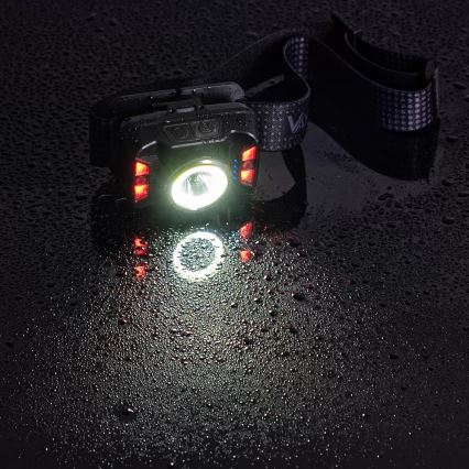 Dimmbare, aufladbare LED-Stirnlampe mit Sensor und rotem Licht LED/15W/5V IP66 430 glänzend 1800 mAh