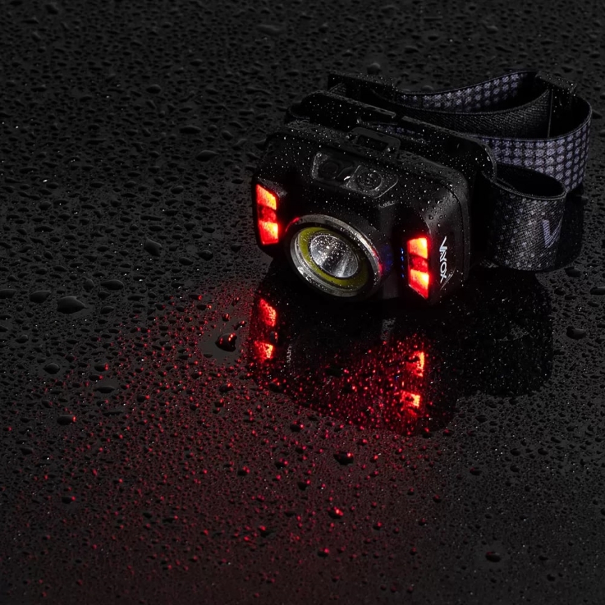 Dimmbare, aufladbare LED-Stirnlampe mit Sensor und rotem Licht LED/15W/5V IP66 430 glänzend 1800 mAh