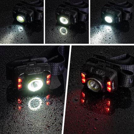 Dimmbare, aufladbare LED-Stirnlampe mit Sensor und rotem Licht LED/15W/5V IP66 430 glänzend 1800 mAh