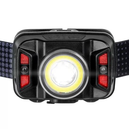 Dimmbare, aufladbare LED-Stirnlampe mit Sensor und rotem Licht LED/15W/5V IP66 430 glänzend 1800 mAh