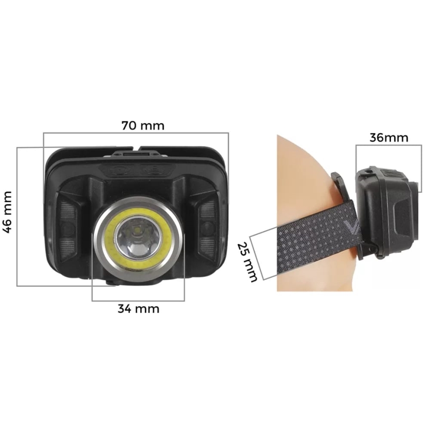 Dimmbare, aufladbare LED-Stirnlampe mit Sensor und rotem Licht LED/15W/5V IP66 430 glänzend 1800 mAh