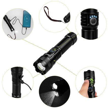 Dimmbare, aufladbare LED-Taschenlampe mit Powerbank Funktion LED/10W/5V IPX4 600 glänzend 2000 mAh