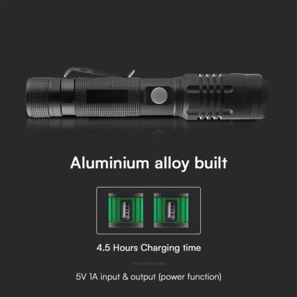 Aufladbare LED-Taschenlampe USB LED/10W/5V IP54 2000 mAh 1000 glänzend