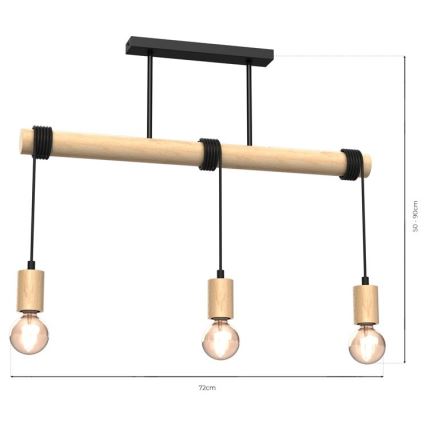 Aufsatzkronleuchter VIGA 3xE27/60W/230V Holz