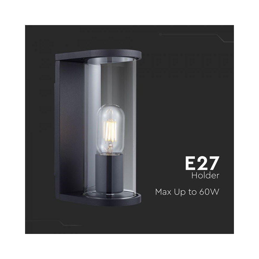 Außen-Wandleuchte 1xE27/60W/230V IP44 schwarz/rauchglas