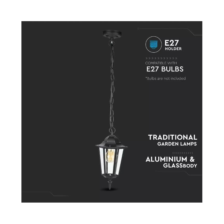 Außenkronleuchter an Kette 1xE27/40W/230V IP44 schwarz